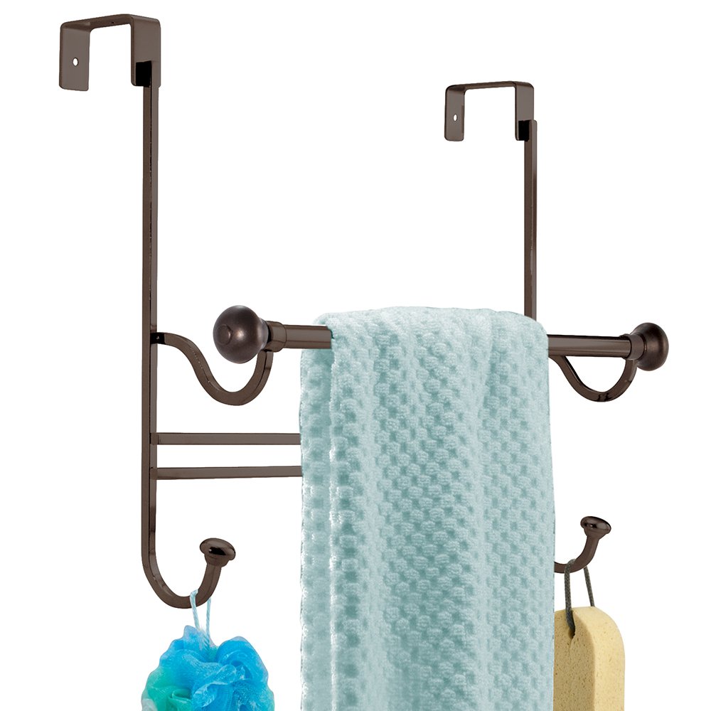 mDesign Bathroom Over Shower Door Towel Bar Rack with Hooks Bronze eBay