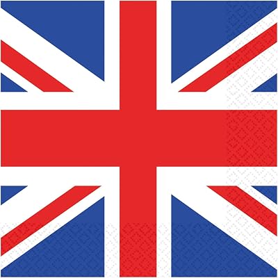 Amscan Union Jack Napkins Pack of 16 33cm Great Britain Tableware Red White Blue