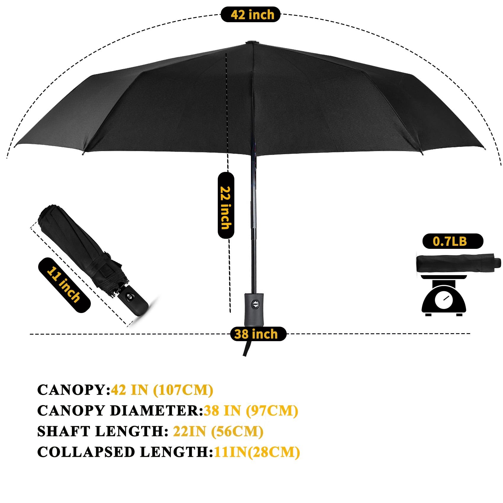 MRTLLOA 42/49 Inch Compact Windproof Travel Umbrella for Rain, Lightweight, Portable, Automatic, Strong, Waterproof Folding Umbrellas for Women, Men and Teenagers