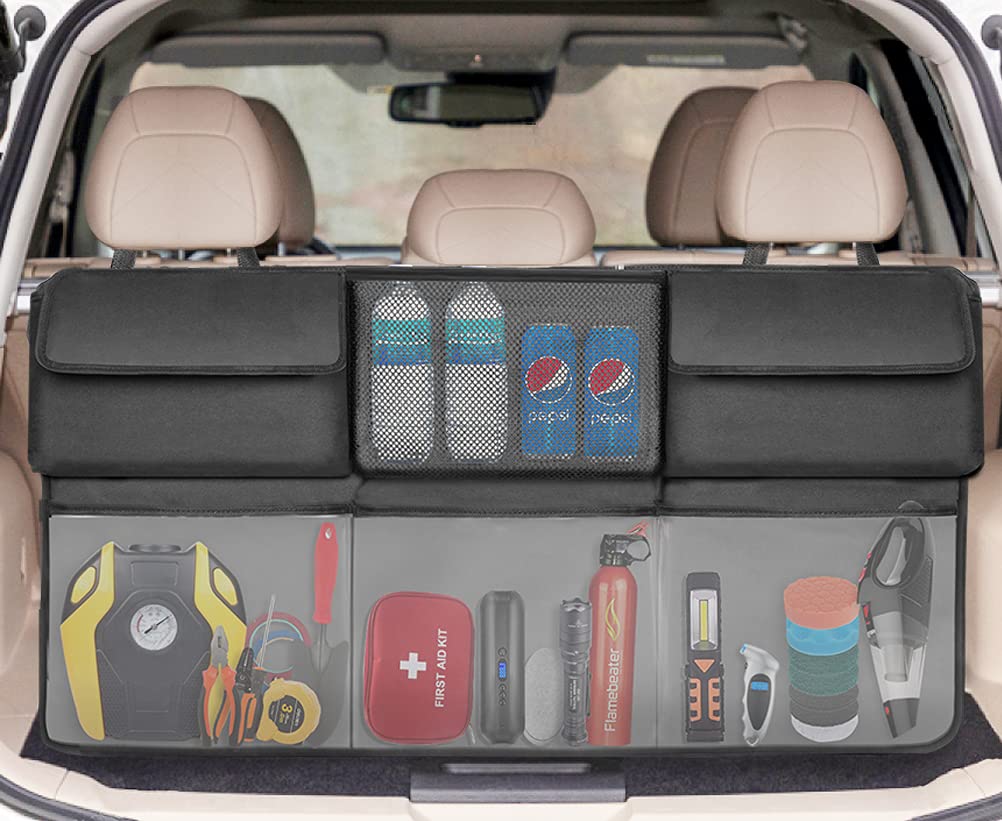 SRAMICar Trunk Organizer Back Seat Hanging Organizer For Backseat Cargo Storage with 6 Large Pockets 3 Adjustable Straps, Fit For Most SUV Van Truck