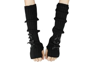 Feelorna Women's Arm Warmers, Cute Bowknot Knitted Gloves Y2K Long Fingerless Gloves Winter Warm Arm Sleeves with Thumb Hole
