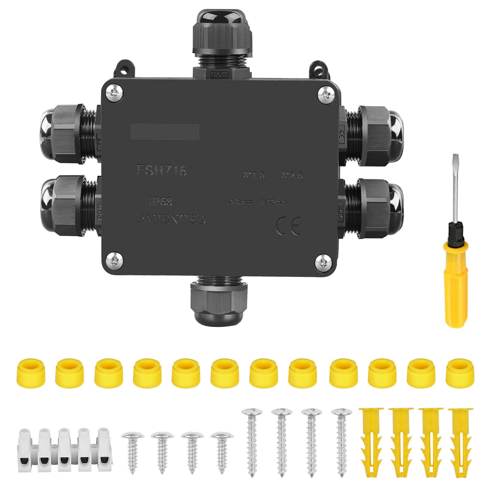 IP68 Waterproof Junction Box,Big 6-Way Outdoor Cable Connectors,Wire Connector Electrical Junction Box Plastic External Sleeve Protection Box for Ø 4mm -15mm Diameter Cable