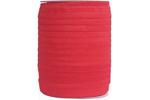 Bristlegrass Shiny Fold Over Elastic Band for Sewing 5/8" 15mm FOE Roll Spool Stretchy Ribbon for Hair Tie Headband Dress DIY Sewing Trim (B-5/8 Inch x 50 Yards,RED)