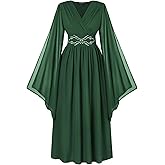 Scarlet Darkness Women's Renaissance Costume Wrap V Neck Medieval Dress Split Bell Sleeve Embroidery Fairy Dresses