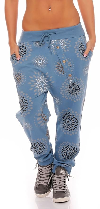 Malito Damen Jogginghose mit Knopfleiste | Sporthose mit Print | Baggy zum Tanzen | Sweatpants - Trainingshose 3381