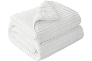 Pawque Sherpa Fleece Weighted Blanket Twin/Full Size (15 lbs, 48'' x 72'', Cream White), Thick Fuzzy Weighted Blankets with Ribbed Stripes, Dual Sided Cozy Fluffy Plush Weighted Blanket for Bed Sofa