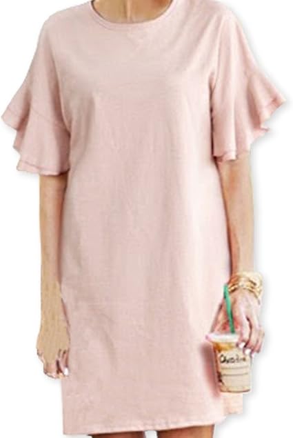 Amazon アペリラ Apelil フリル 半袖 レディース チュニック ワンピース ワンピ パステル Xl ピンク ワンピース チュニック 通販