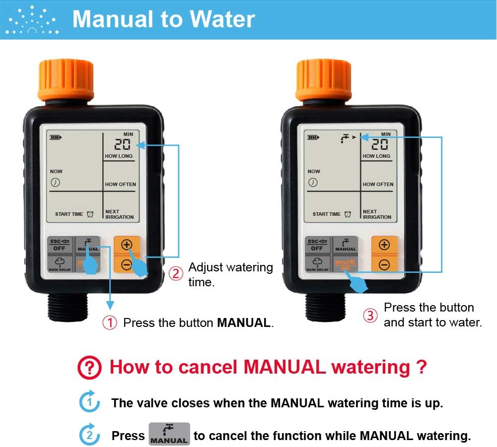 Kazeila Digital Irrigation Timer - Programmable Water Timer Garden Lawn Hose Faucet Sprinkler Water Timer - 3" Large Screen/IP65 Waterproof/Rain Delay/Child Lock Mode/Auto&Manual Mode: Home & Kitchen
