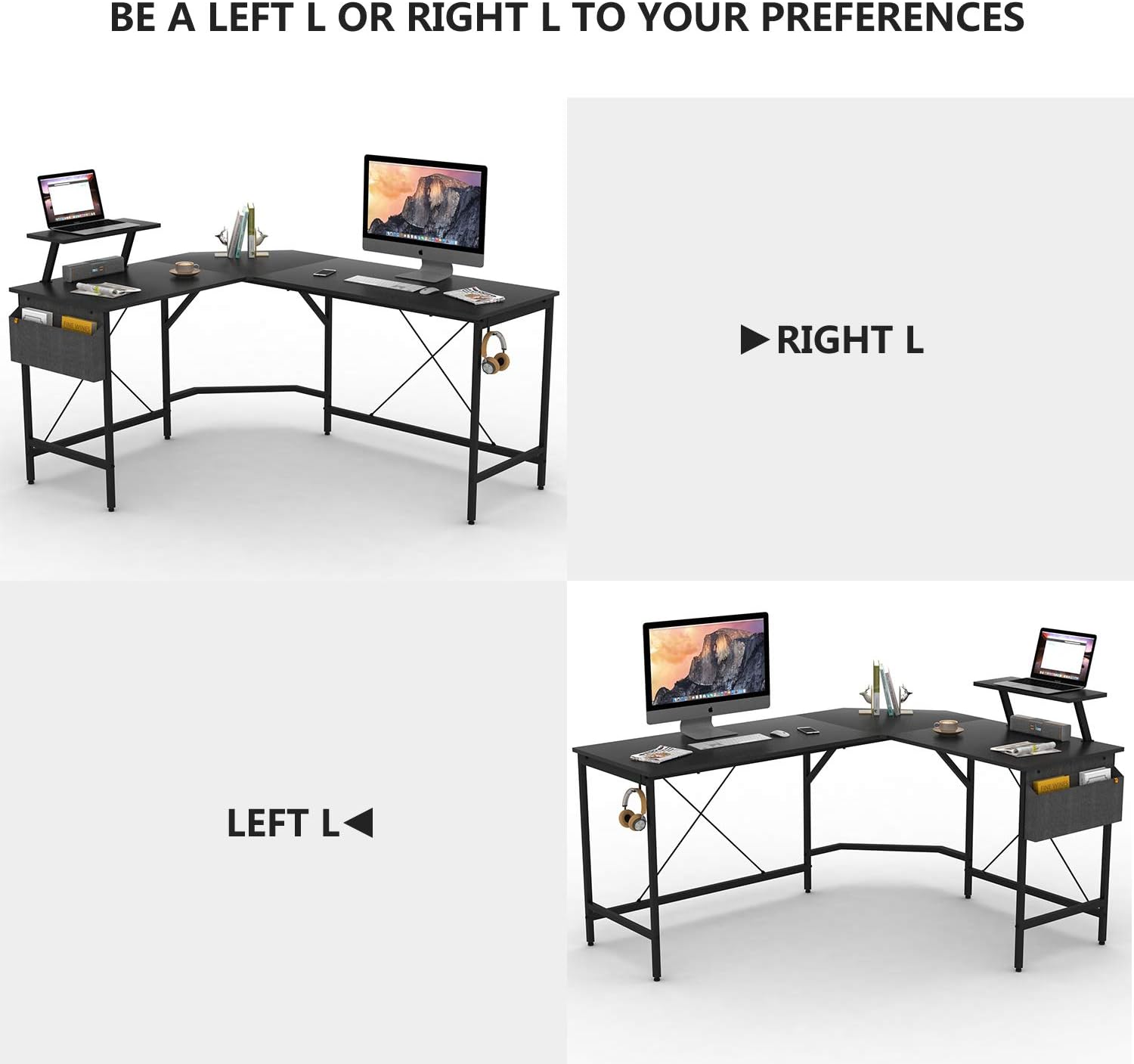 Cubiker Modern L-Shaped Computer Office Desk, Corner Gaming Desk with Monitor Stand, Home Office Study Writing Table Workstation for Small Spaces: Kitchen & Dining