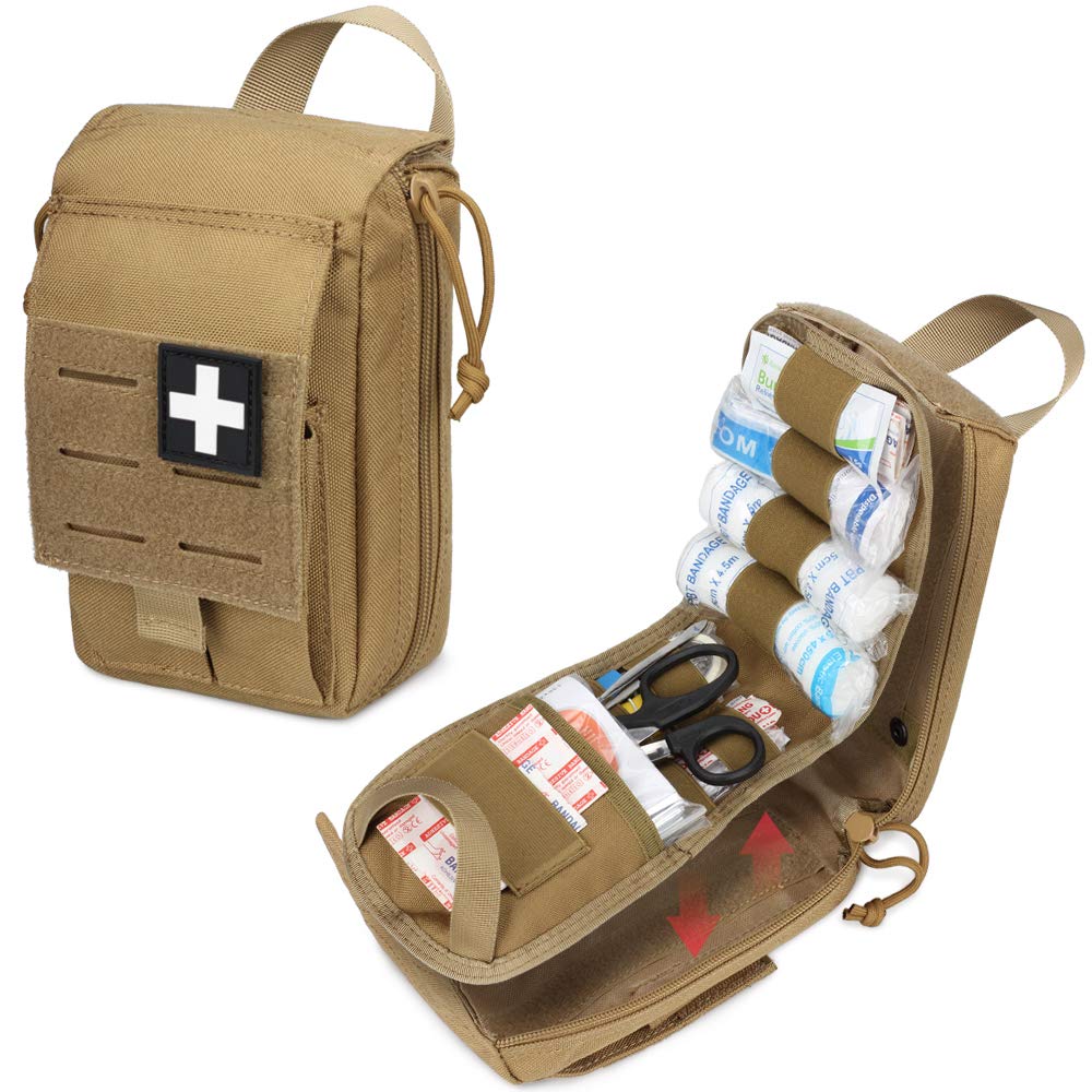 WYNEX Tactical Rip Away First Aid Pouch, Laser-Cut Design Molle EMT Bag Survival IFAK Pouches Blow Out Emergency Medical Organizer Include Red Cross Patch