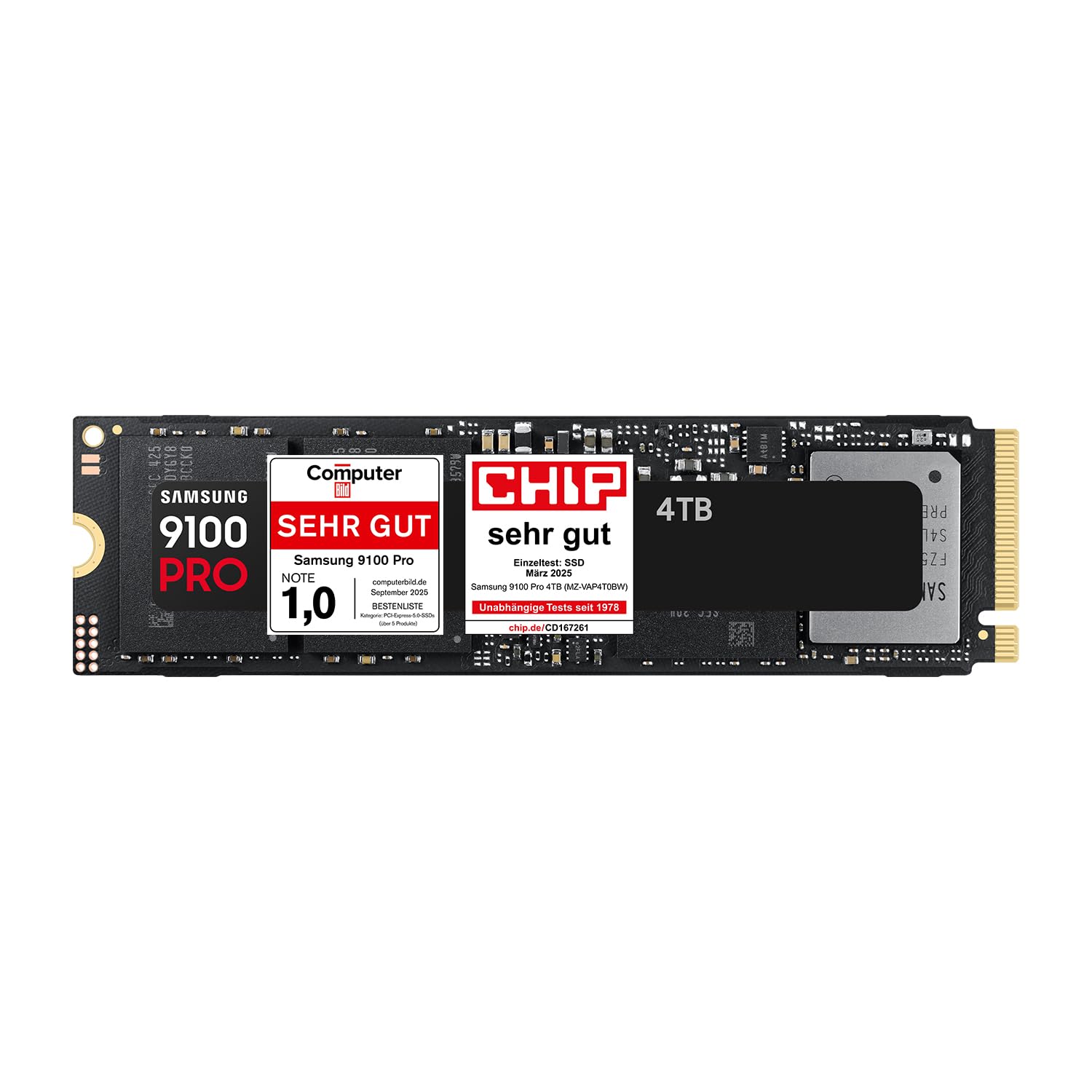 Samsung 9100 PRO NVMe M.2 SSD, 4 TB, PCIe 5.0, 14.800 MB/s Lesen, 13.400 MB/s Schreiben, Interne SSD für Gaming, Videobearbeitung und AI, Schwarz, MZ-VAP4T0BW