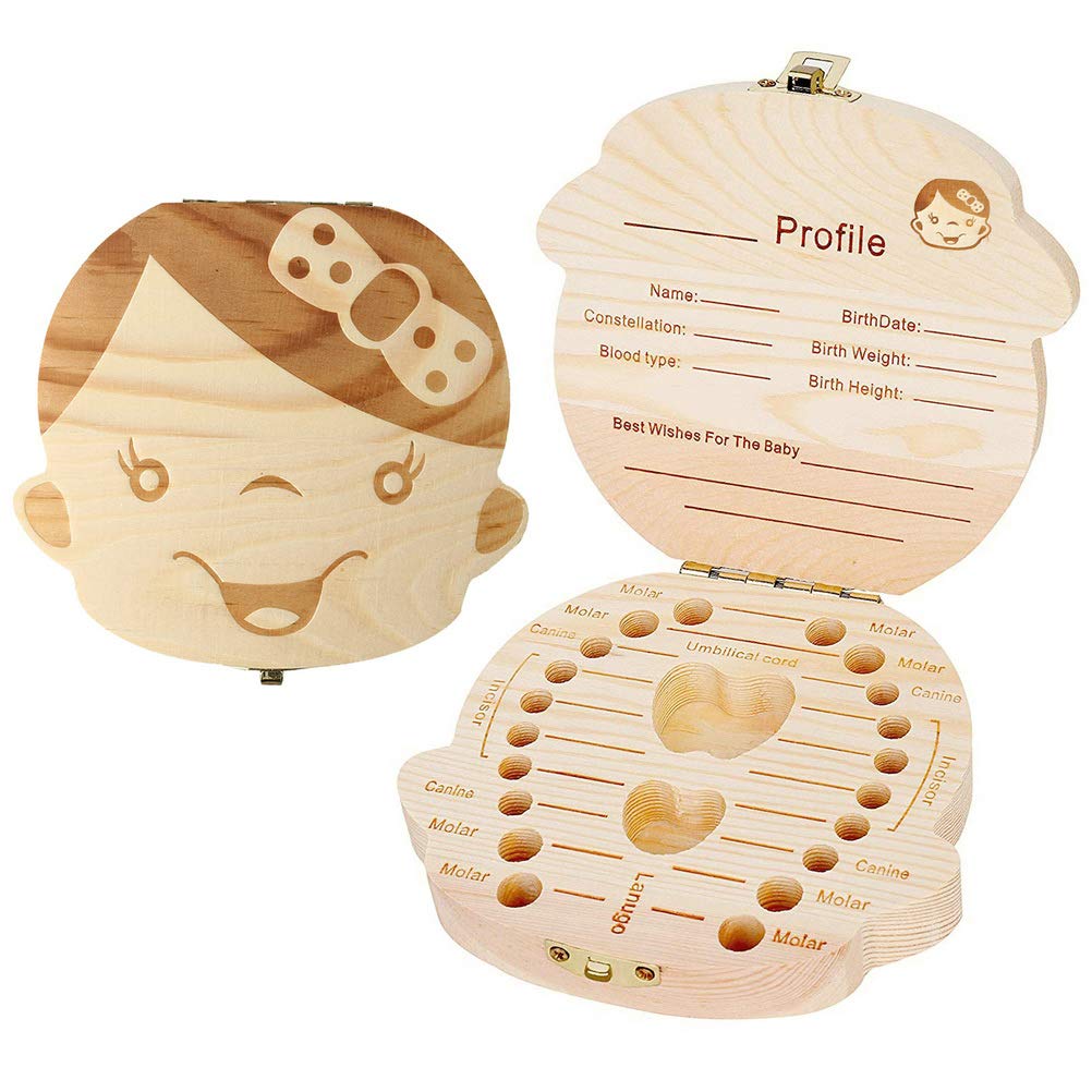 pengxiaomei Baby Teeth Save Box, Wooden Tooth Keepsake Box for Baby Kids Milk Teeth Memory Storage Boxes Organizer for Girls