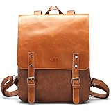 LXY Vegan Leather Backpack Vintage Laptop Bookbag for Women Men, Brown Faux Leather Backpack Purse Bookbag Weekend Travel Day