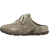ZIXCPLAZ Men's Retro Casual Mesh Suede Slip On Mule Sneakers Breathable Lightweight Open Back Walking Shoes for Summer Driving Cushioned Dad Shoe Slides