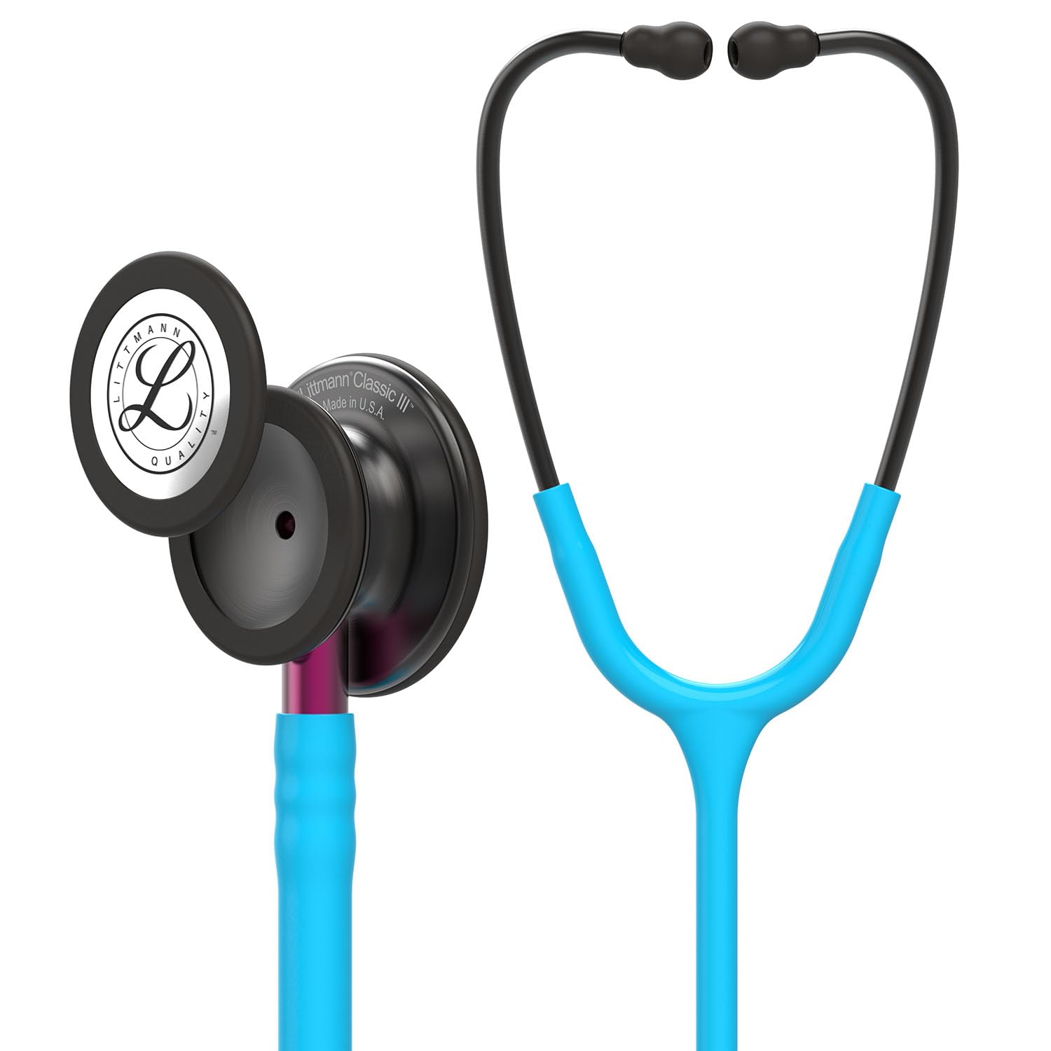 3M Littmann Classic III Monitoring Stethoscope, Smoke Chestpiece, Turquoise Tube, Pink Stem and Smoke Headset, 27 inch, 5872
