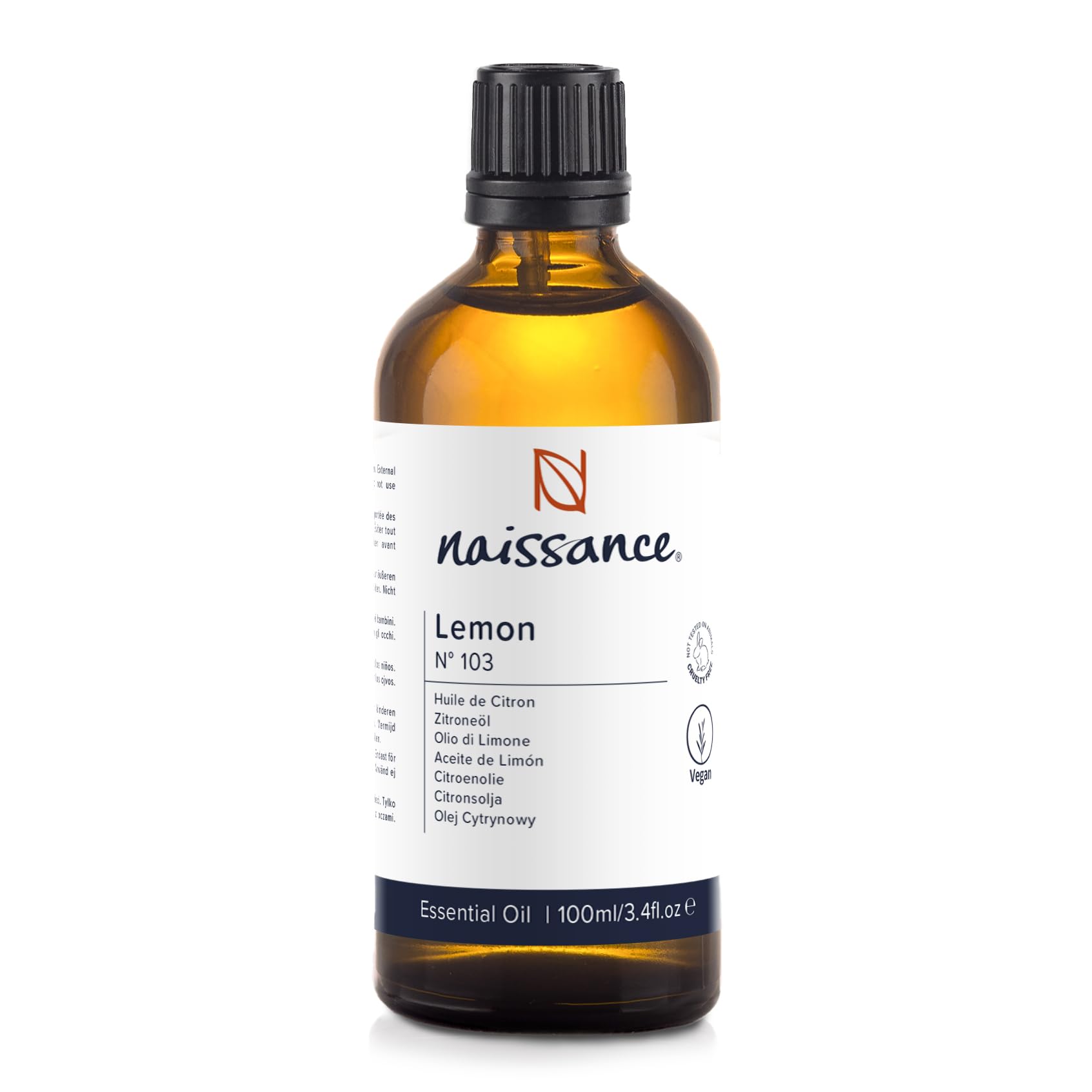 Naissance Lemon Essential Oil (No. 103) - 100ml - Pure, Natural, Steam Distilled, Cruelty Free, Vegan and Undiluted - Use in Aromatherapy & Diffusers