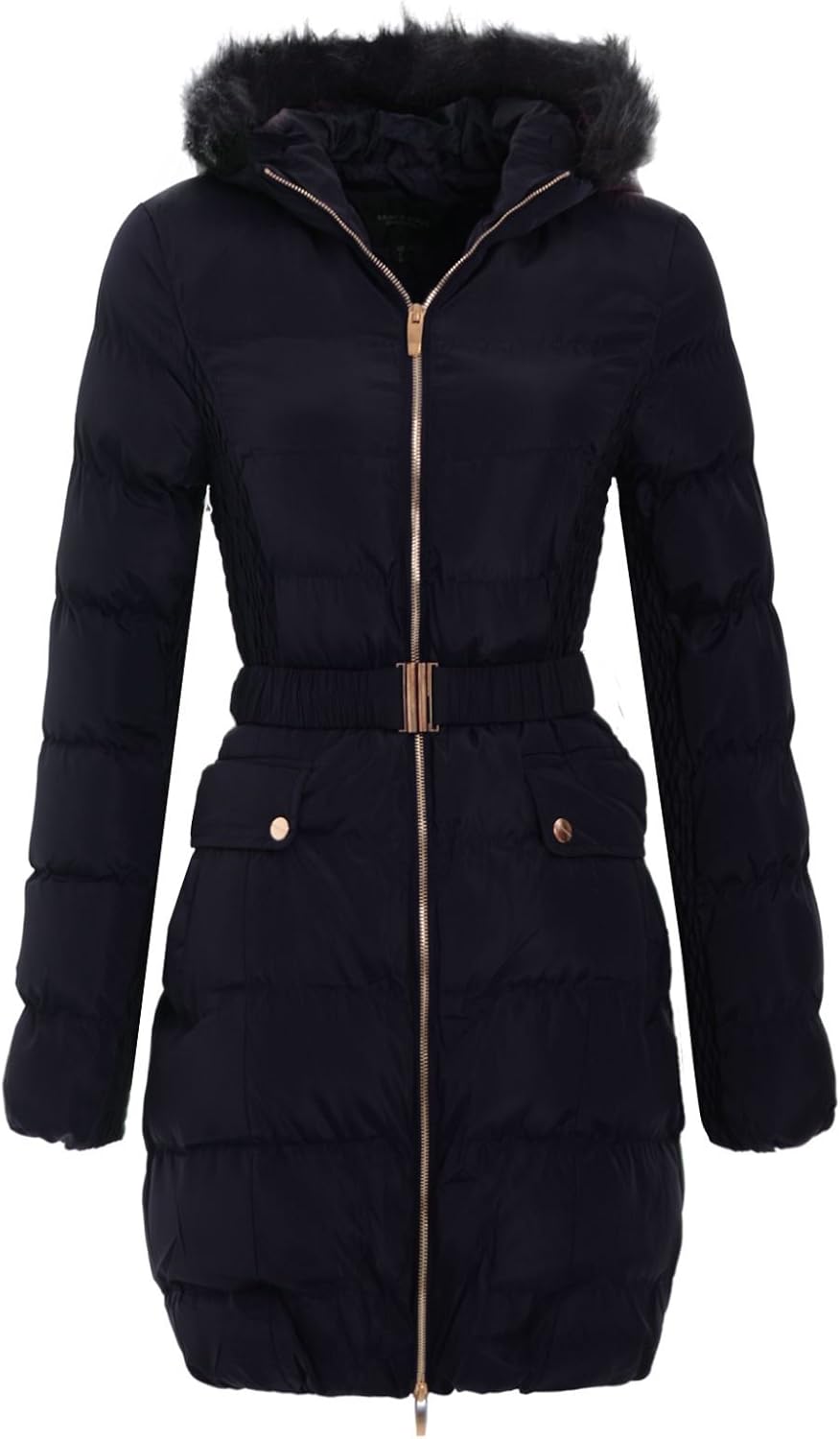 ladies navy padded jacket with hood