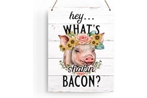 Krollma Rustic Country Kitchen Wall Decor Funny Kitchen Decor Wall Art, Farm Kitchen Wall Hanging Decor, Hey... What's Shakin Bacon, Farm Animals Pig Decorations, 8x10 Inches
