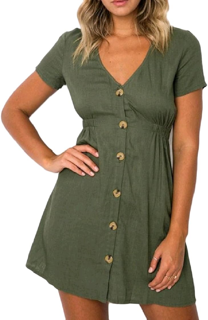 DressUWomen womens Short Sleeve Stylish Curvy A Line Short Sun Dress XS Pattern5: Amazon.co.uk 