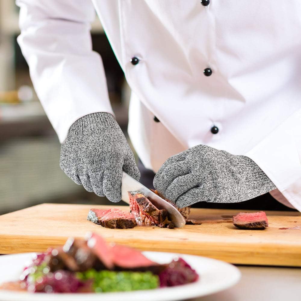 YINENN 2 Pairs ( 4 Gloves ) Cut Resistant Gloves Food Grade Level 5 Hand Protection, Kitchen Cut Gloves for Oyster Shucking, Fish Fillet Processing, Mandolin Slicing, Meat Cutting, Wood Carving-(Medium) - - 