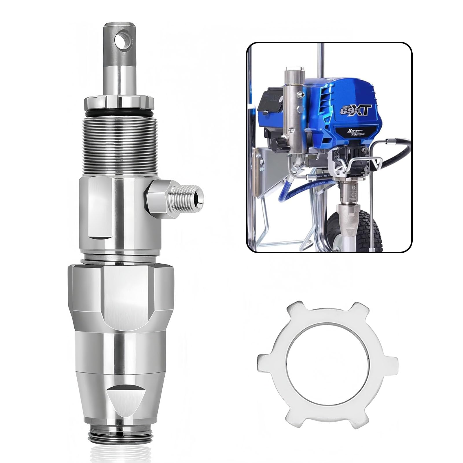 Photo 1 of 246428 Airless Paint Sprayer Pump Parts Compatible with Graco Nova, Ultra, and Max II Series sprayers, Including Models 390, 395, 490, 495, 595, and Line Lazer 3400 Sprayer Accessories Silver