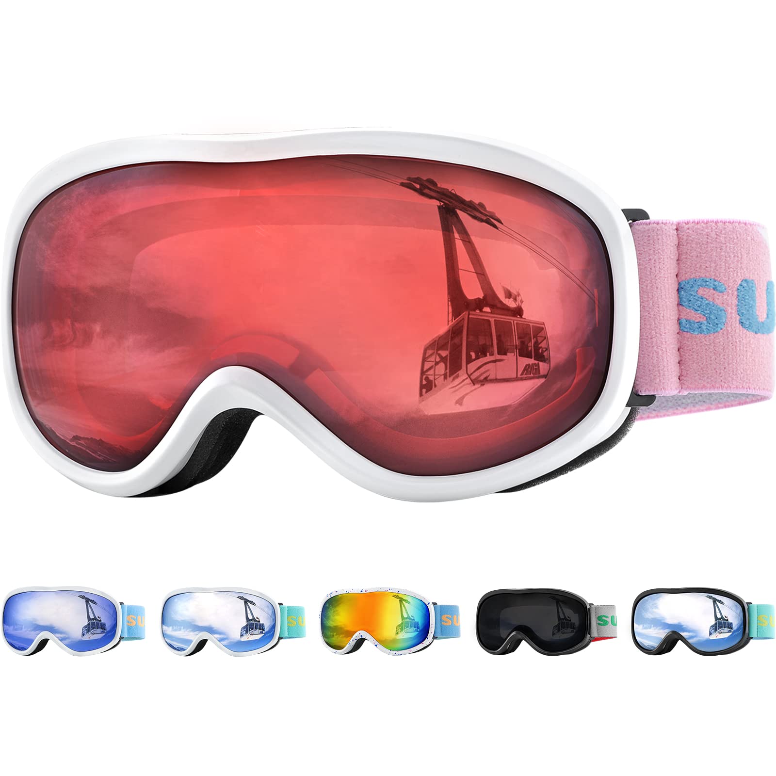 Supertrip Kids Ski Goggles, Anti-Fog Kids Skiing Goggles, Snow Snowboard Goggles for Boys Grils Youth Age 5-15
