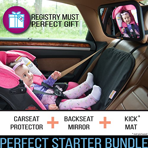 Zohzo Baby Car Bundle - Car Seat Protector Cover, Baby Car Mirror, Kick Mat Organizer| Perfect Gift for Baby Shower, New Infants, and Rear Facing Car Seats