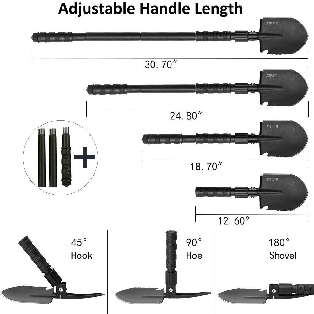 iunio Folding Shovel, Portable, Camping Multitool, Foldable Entrenching Tool, Collapsible Spade, for Backpacking, Trenching, Hiking, Survival, Car Emergency (Standard E-Tool) : Garden & Outdoor