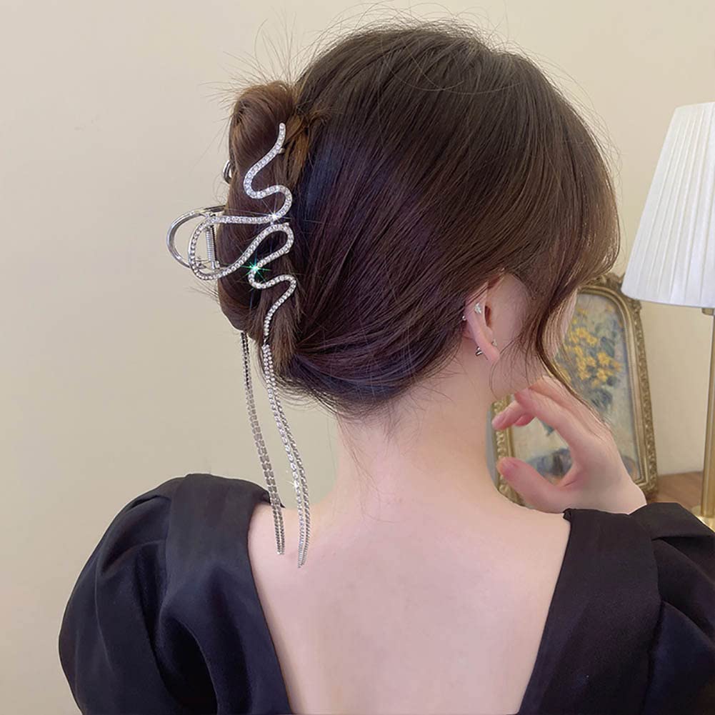 Clataly Snake-shaped Tassel Grab Clip Big Hair Clips Shark Clip Cute Animal Shape Hairpin Hair Accessories for Women and Girls (Silver)