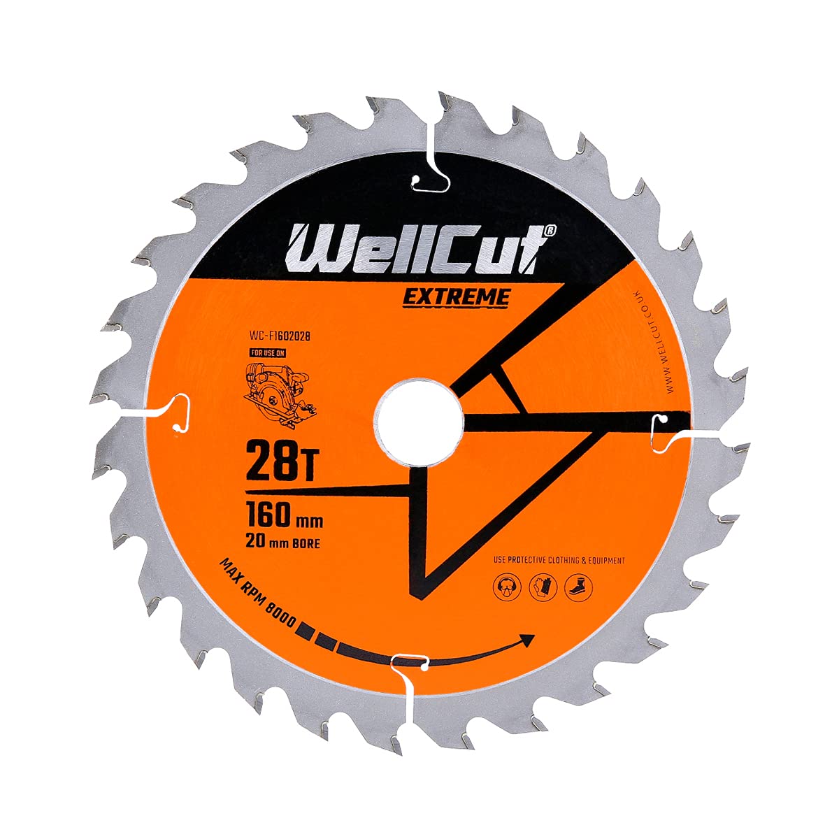 WELLCUT TCT Circular Angle Grinder Wood Cutting Disc Saw Blade, Plunge Saw Blade 160mm x 20mm x 28T Festool TS55 Makita Bosch Cord/Cordless