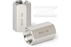 TAISHER 2PCS Forging of 304 Stainless Steel Full Hex Coupling, 3/8-Inch Female Pipe x 3/8-Inch Female Pipe Fitting