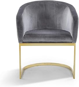 Iconic Home FAC9100-AN Siena Accent Club Chair Shell Design Velvet Upholstered Half-Moon Gold Plated Solid Metal U-Shaped Base Modern Contemporary Grey