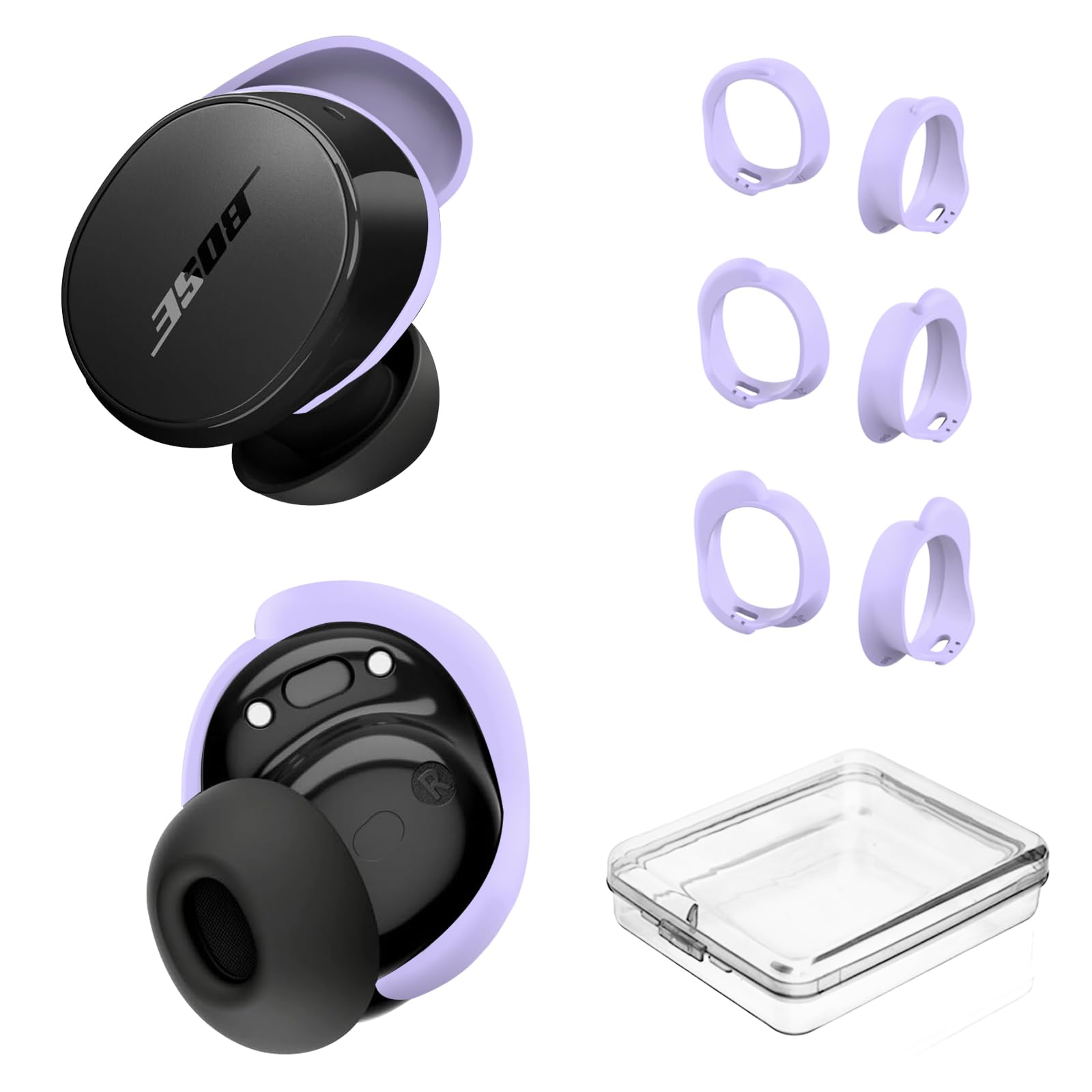Photo 1 of [3 Pairs] Ear Tips Covers for Bose New QuietComfort Earbuds (2024), Silicone Sport Ear Hook Cover Accessories for Bose New QC Earbuds, Anti-Slip Replacement Eartip Fit Kit (S,M,L) (Lilac)