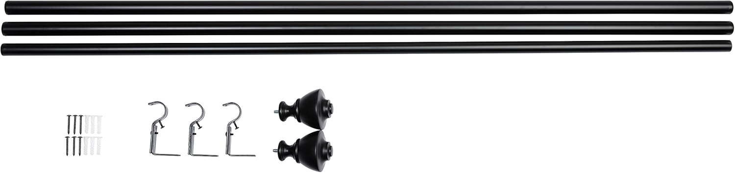 Basics 1-Inch Wall Curtain Rod with Urn Finials, 72 to 144 Inch, Black: Home & Kitchen