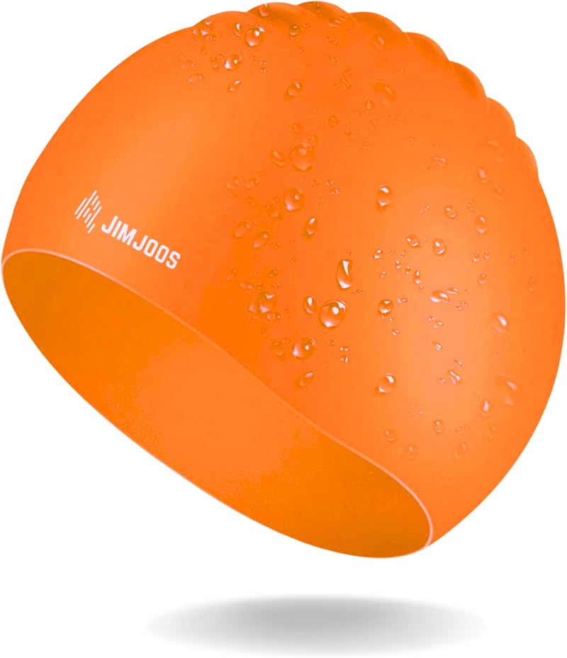 JIMJOOS Kids Swimming Cap Silicone 3–14 Years Anti-Slip Orange