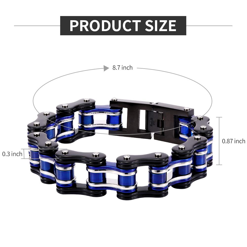 AICHIC Link Chain Bracelet for Men Women, Fashion Stainless Steel Bracelet Jewelry Imitating Car Chain Blue and Black