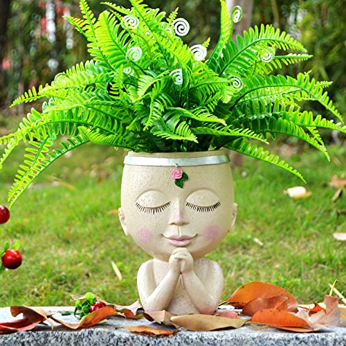 Praying Face Planter, Cute Face Flower Pot Head Planter, Decorative