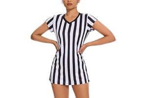 VKT Referee Shirt Womens Dress V-Neck Umpire Cap Sleeves Jersey Costume Ref Outfit for Basketball Football Halloween