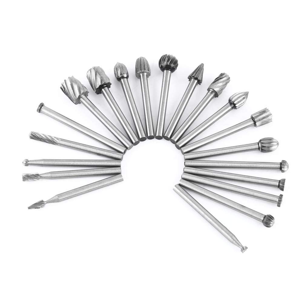 Burrs Rotary Files High Speed Steel Woodworking Carving Engraving Tool Set Wood Plastic Soft Materials Use 1/8inch Shank 20pcs