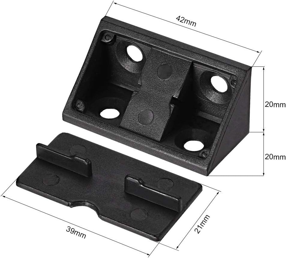 sourcing map Plastic Corner Braces, Shelf Cabinet Door 90 Degree 4 Holes Angle Brackets with Cover Cap Black, Pack of 20 - Image 3