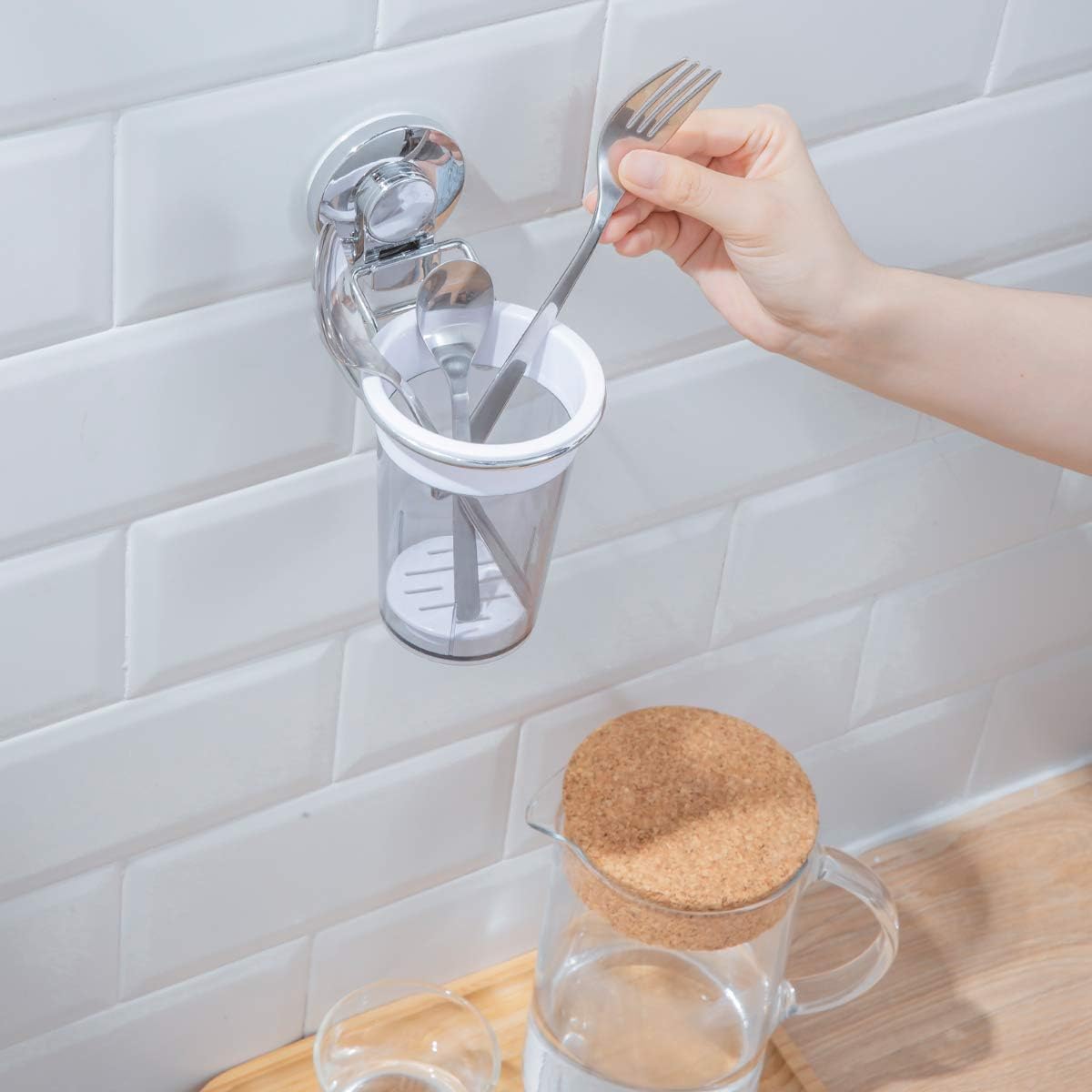 SWAMTIK Toothbrush Holder Suction Cup No Drilling Wall Mounted Toothpaste Holder Removable Stainless Steel and Razor Holder for Shower Bathroom, Utensil Holder for Kitchen, Rustproof: Kitchen & Dining