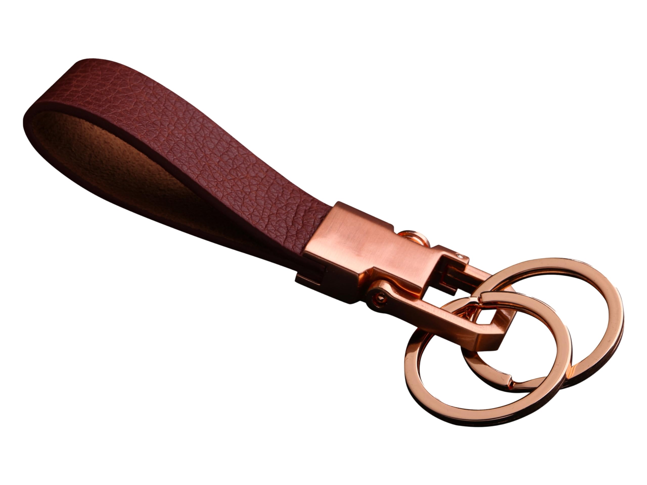 Cerbery® | Elegant leather keyring with rings and gift box | Keychain keychain key holder keyring car photo engraving ring | Ladies Men | Gift (Gold)