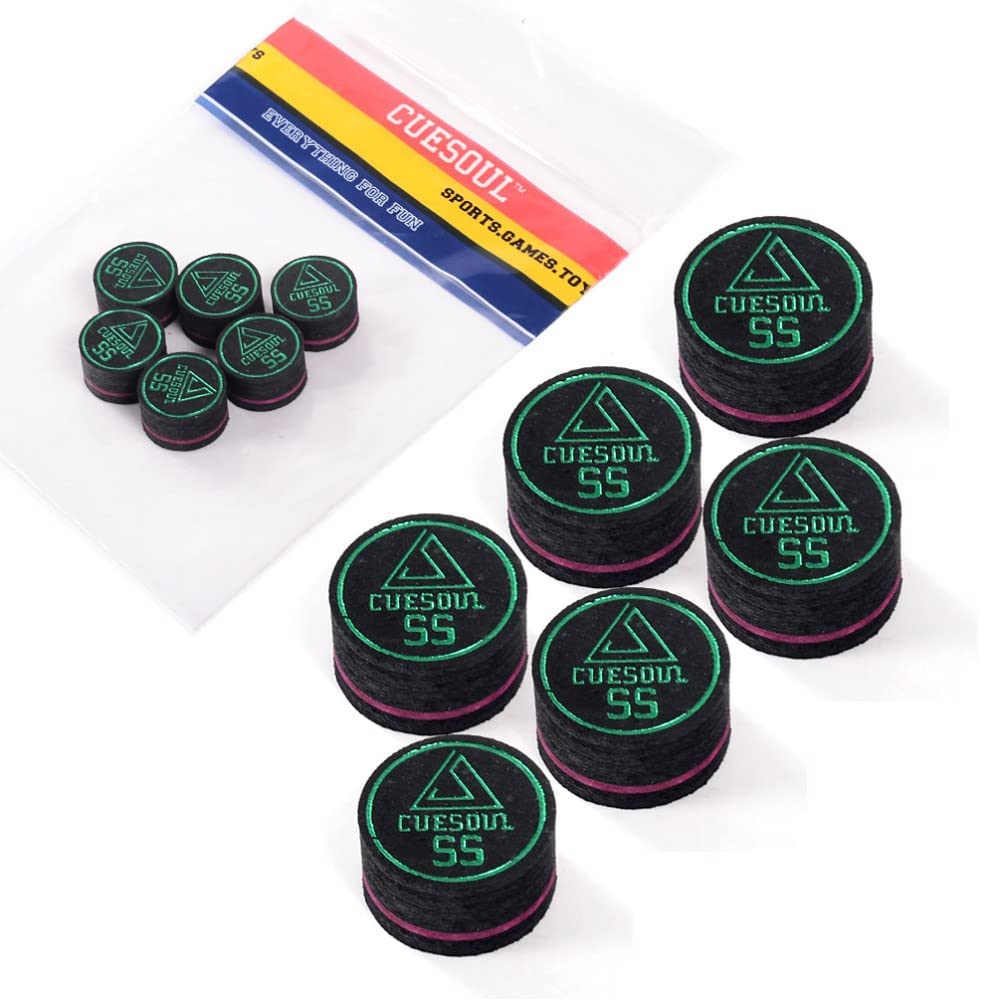 CUESOUL 14mm Pool Cue Tips,Premium Pigskin Leather,9 Layers Laminated Design, Glue-on Tips for English Pool Cue Stick Billiards, Professional Hardness Moisture Proof Cue Billiards Accessories(CSPCT017
