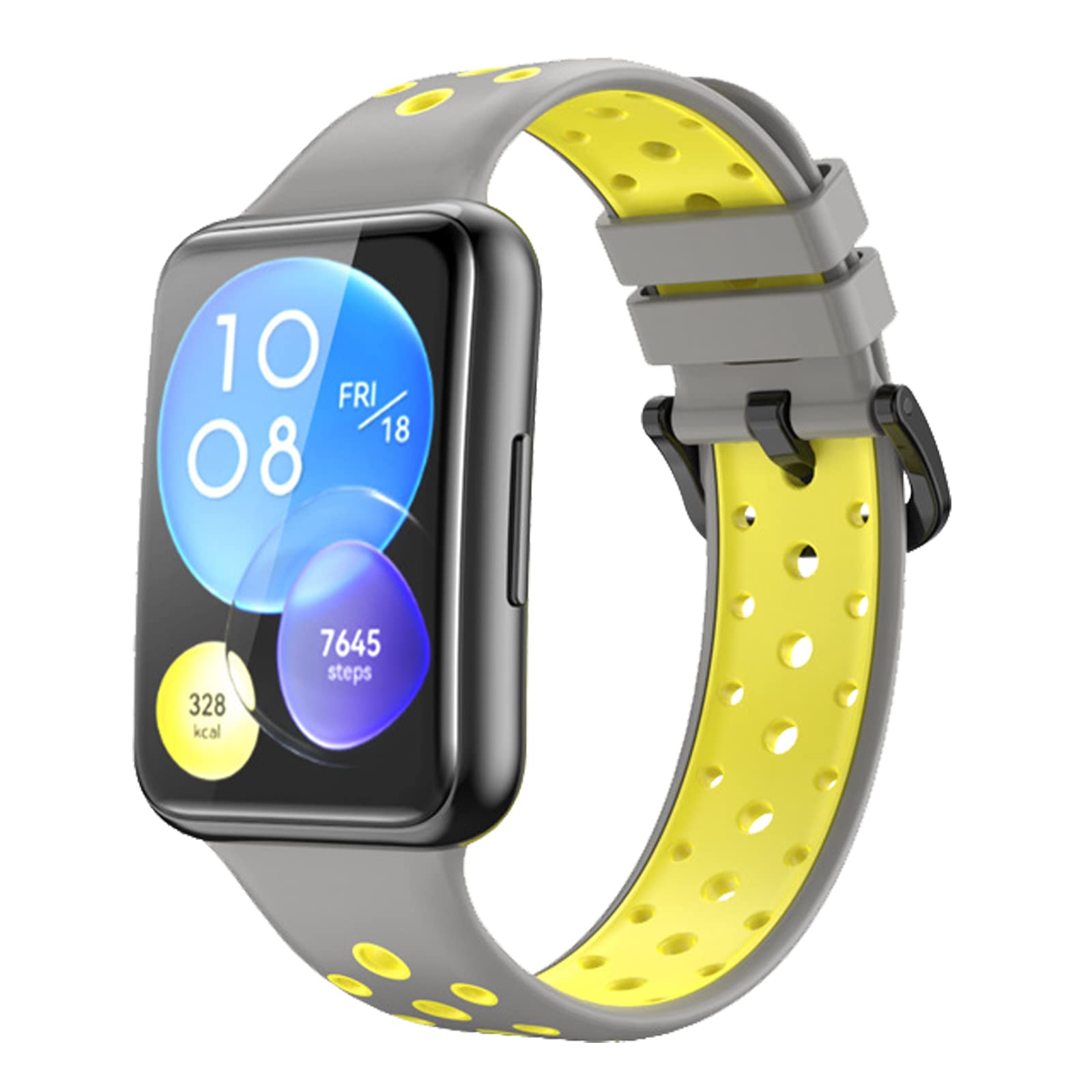 Miimall Silicone Strap Compatible with Huawei Watch Fit 2, Two-color Sport Band Breathable Ultra-light Waterproof Durable Adjustable Replacement Wristband for Huawei Watch Fit 2-Gray/Yellow