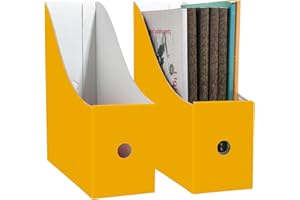 Limitliho 2 Pack Magazine File Folder Holder for Desk, Golden Yellow Book Bins for Classroom Library,Office,Home, 10.6" H x 10.2" L x 3.5" W in Cardboard Paper Organizer