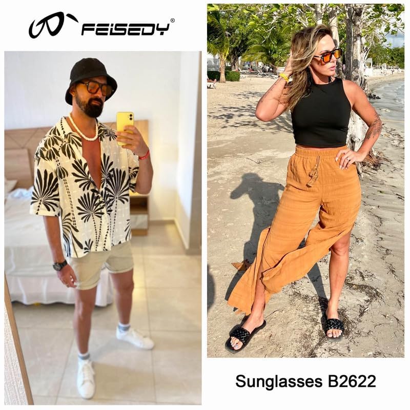 FEISEDY Lentes de sol Cuadrado Aviador Vintage Mujeres Hombres, Gafas de sol Elegante Marco Retro Clásico UV400 B2622