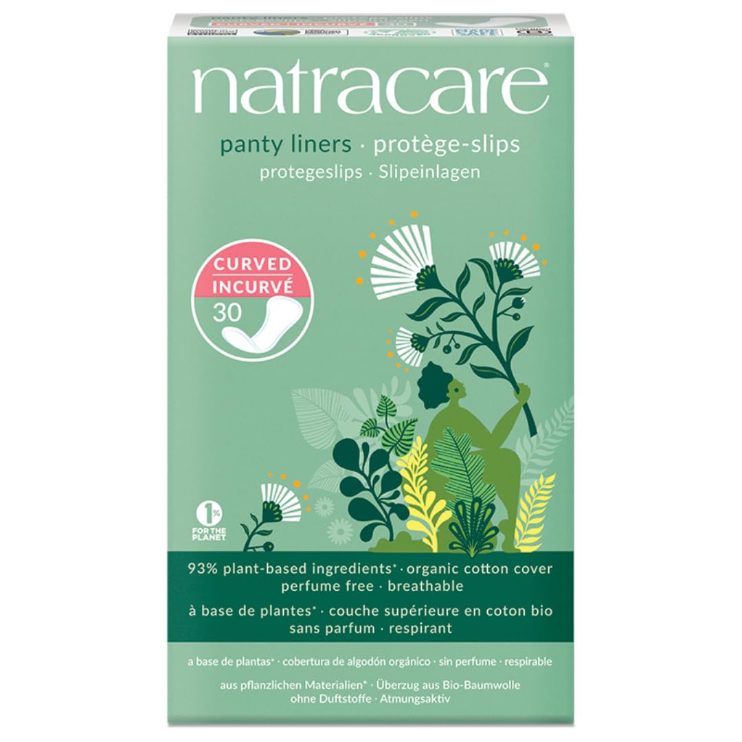 Natracare Natural Panty Liners Curved with Organic Cotton, 30 Liners x 5 (150 Liners)