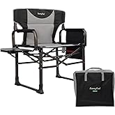 SUNNYFEEL Oversized Camping Directors Chair Black Portable Folding Chair for Adults Support 600lbs with Side Pocket and Side Table for Beach, Fishing, Trip, Picnic, Lawn, Outdoor Foldable Camp Chairs