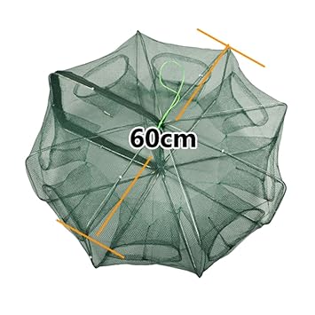 favourall fishing net automatic retractable fishing shrimp net large zipper crab fish trap cast net portable folded fish mesh trap green 6 holes with 8m rope fishing sports outdoors cate org