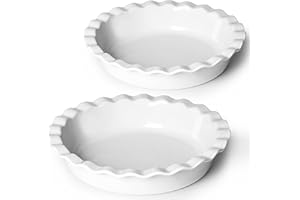 ONTUBE 10.5-Inch Deep Pie Pans 50oz, Ceramic Large Round Pie Tins for Baking, (White 2 Pieces)